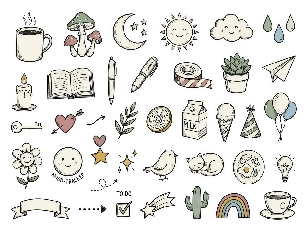 Hand-drawn doodle sticker sheet preview